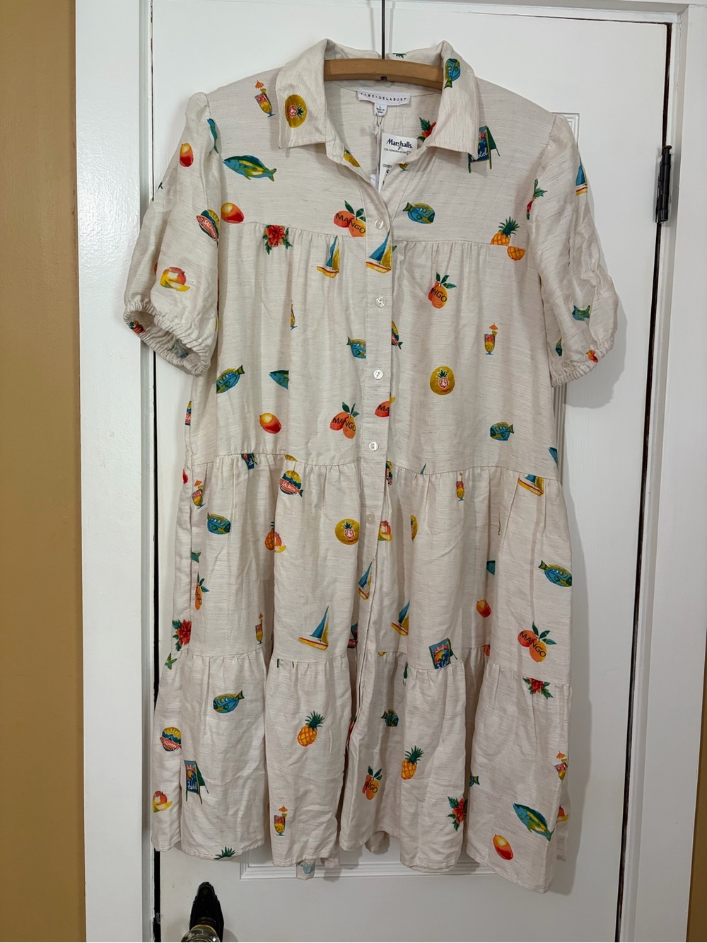 Jane and Delancey Cream Tiered Midi Dress with Colorful Fruit & Nautical Print - Picture 9 of 9